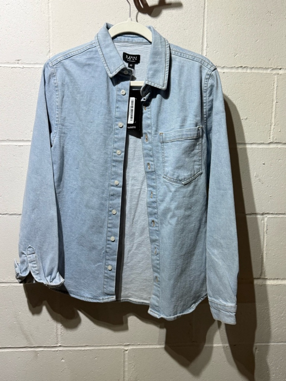boohooMAN Light Wash Denim Button-Up Shirt